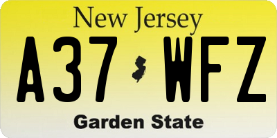 NJ license plate A37WFZ