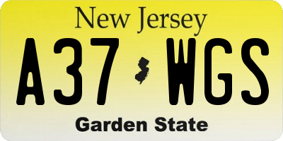 NJ license plate A37WGS