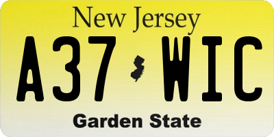 NJ license plate A37WIC