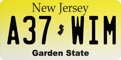 NJ license plate A37WIM