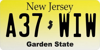 NJ license plate A37WIW