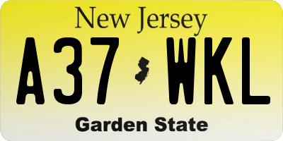 NJ license plate A37WKL