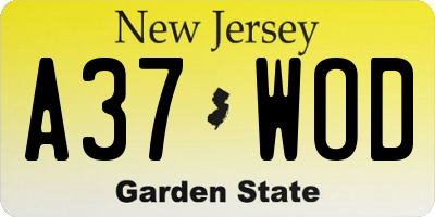 NJ license plate A37WOD