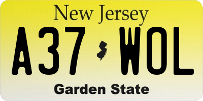 NJ license plate A37WOL