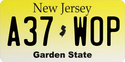 NJ license plate A37WOP