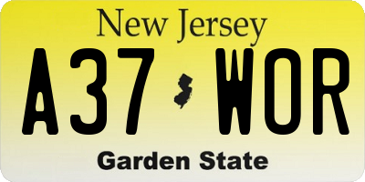 NJ license plate A37WOR