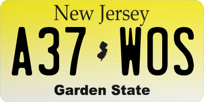 NJ license plate A37WOS