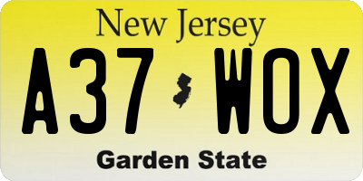 NJ license plate A37WOX