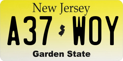 NJ license plate A37WOY