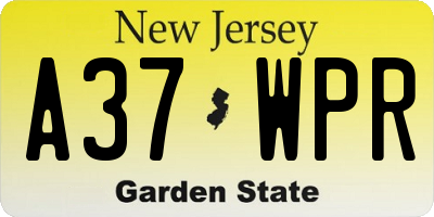 NJ license plate A37WPR