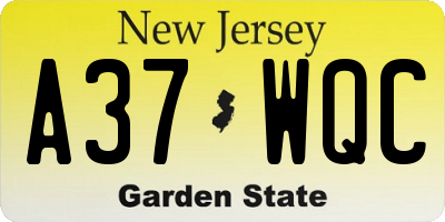 NJ license plate A37WQC