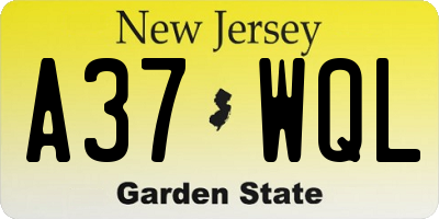 NJ license plate A37WQL