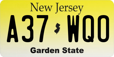 NJ license plate A37WQO