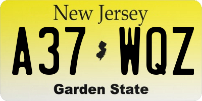 NJ license plate A37WQZ