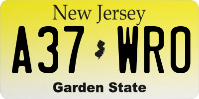 NJ license plate A37WRO