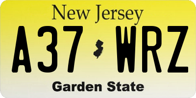 NJ license plate A37WRZ
