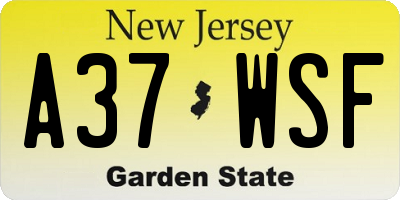 NJ license plate A37WSF