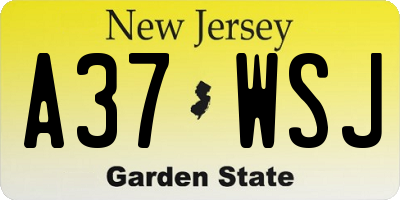 NJ license plate A37WSJ