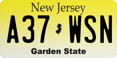 NJ license plate A37WSN
