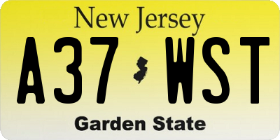 NJ license plate A37WST
