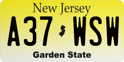 NJ license plate A37WSW