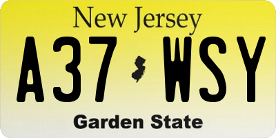 NJ license plate A37WSY