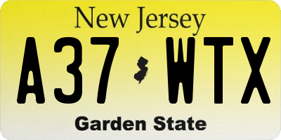 NJ license plate A37WTX