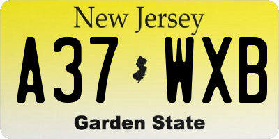 NJ license plate A37WXB