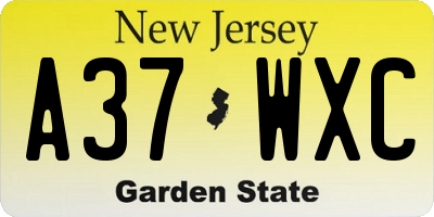 NJ license plate A37WXC