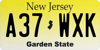 NJ license plate A37WXK