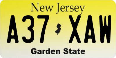 NJ license plate A37XAW