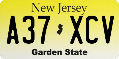 NJ license plate A37XCV