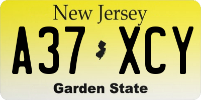 NJ license plate A37XCY