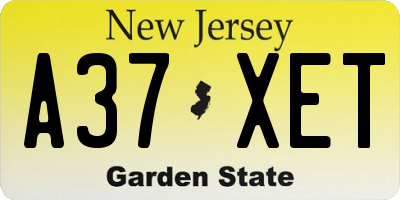 NJ license plate A37XET