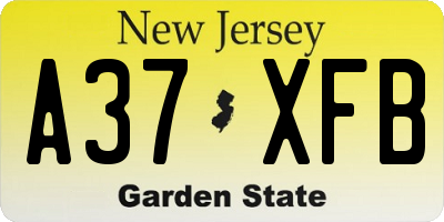 NJ license plate A37XFB