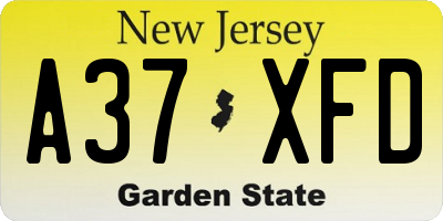 NJ license plate A37XFD