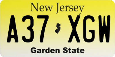 NJ license plate A37XGW