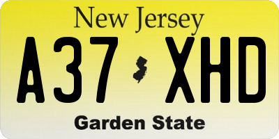 NJ license plate A37XHD