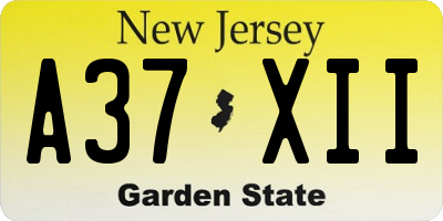 NJ license plate A37XII