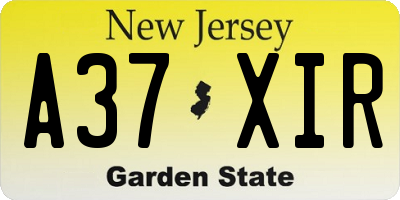 NJ license plate A37XIR