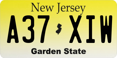 NJ license plate A37XIW