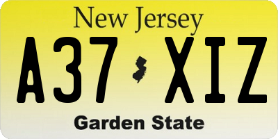 NJ license plate A37XIZ