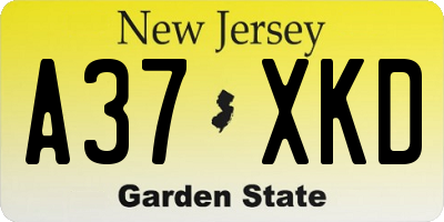 NJ license plate A37XKD