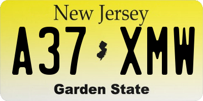 NJ license plate A37XMW