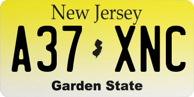 NJ license plate A37XNC