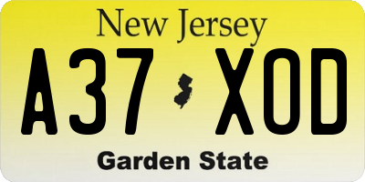 NJ license plate A37XOD