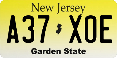 NJ license plate A37XOE