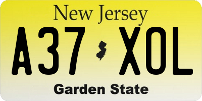 NJ license plate A37XOL