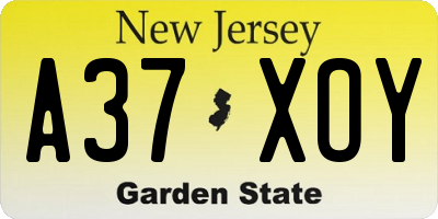 NJ license plate A37XOY