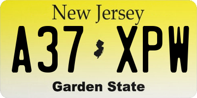 NJ license plate A37XPW